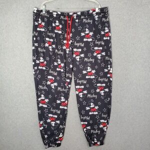 Disney Women Sleepwear 3X Black Pajama Pants Mickey Mouse Drawstring 28" Inseam